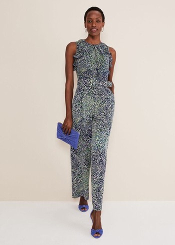 Phase Eight Maggie Ditsy Ruffle Jumpsuit Navy/Multicolor Australia | PQ5170893